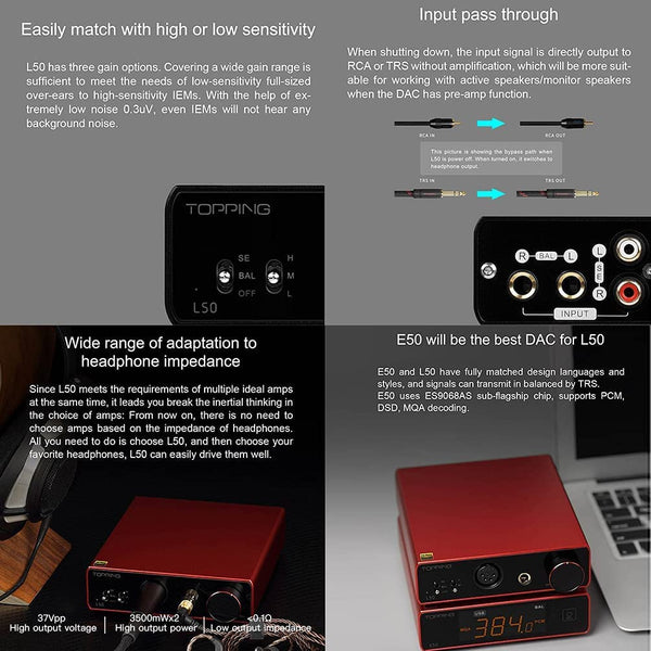 Topping L50, NFCA Headphone Amplifier: with SE/BAL Inputs, 6.35mm & 4-Pin XLR Outputs Hi-Fi Desktop AMP (L 50)