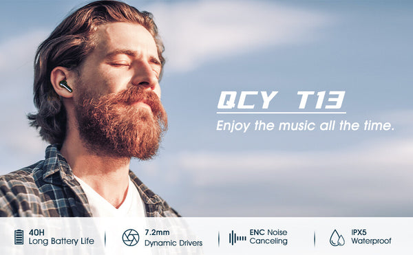 QCY T13, True Wireless Earbuds: Noise Cancelling, Deep Bass, Touch Control Ear Buds, HIFI Stereo 40H Playtime TWS