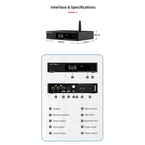 SMSL SU-6, Desktop Digital-to-Analog Converter: Bluetooth 5.0 LDAC Stereo Bluetooth and USB Decoding DAC (SU6, SU 6)