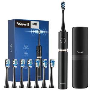 Fairywill P11, Ultrasonic Electric Toothbrush: with 8 Replacement Heads and Travel Case Electric Toothbrush (P 11)