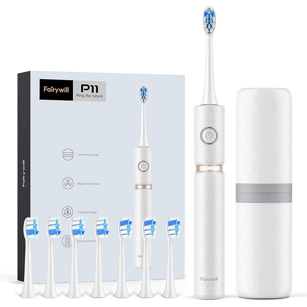 Fairywill P11, Ultrasonic Electric Toothbrush: with 8 Replacement Heads and Travel Case Electric Toothbrush (P 11)