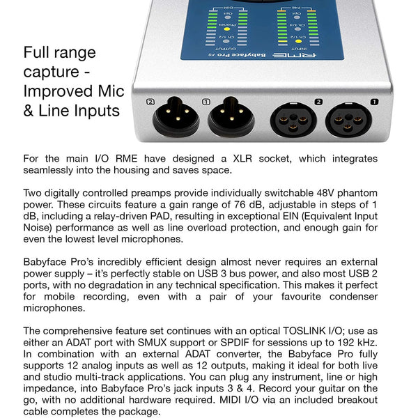 RME Babyface Pro FS, USB Audio Interface: 24-Channel 192 kHz Bus-Powered USB 2.0 Interface DAC (Babyface Pro FS)