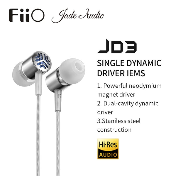 FiiO/JadeAudio JD3, Dynamic Driver In-Ear Monitors with Mic: High-Res 1DD Lossless Microphone Earphones IEM (JD 3)