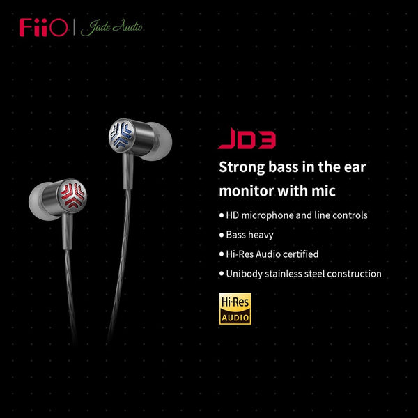 FiiO/JadeAudio JD3, Dynamic Driver In-Ear Monitors with Mic: High-Res 1DD Lossless Microphone Earphones IEM (JD 3)