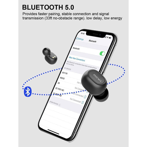 QC¥ T2C, True Wireless Earbuds: Bluetooth 5.0 Wireless Earphones with Microphone (T2C)