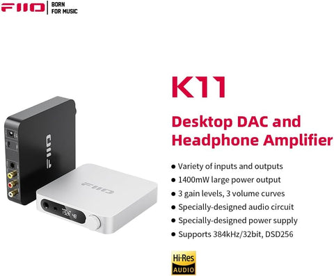 FiiO K11 Desktop 1400W Power Balanced Headphone DAC & Amplifier 384kHz/24Bit DSD256 for Home Audio/PC 6.35mm/4.4mm/RCA/Coaxial/Optical