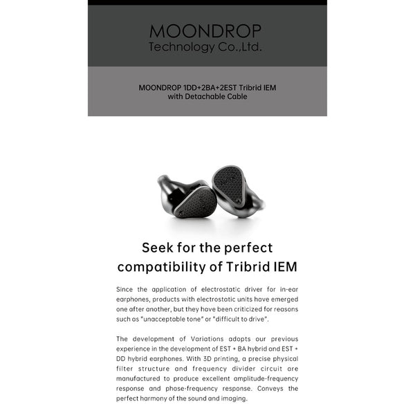 Moondrop Variations, In-Ear Monitors: 2EST + 2BA + 1DD Tribrid High-Resolution Earphones IEM (Variations)