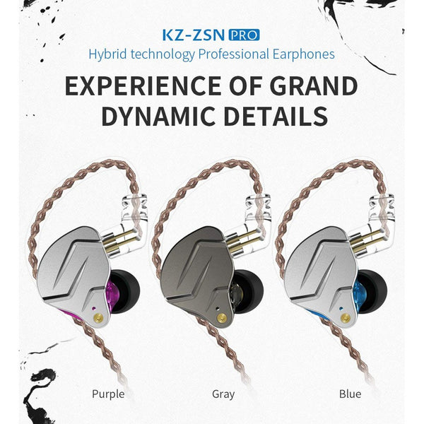 KZ ZSN Pro, In-Ear Monitors: 1BA+1DD Hybrid HiFi Bass Earphones with Microphone Earphones IEM