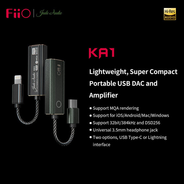 FiiO KA1 Headphone Amps Amplifier Tiny USB DAC High Resolution 3.5mm Lossless for Smartphones/PC/Laptops/Players