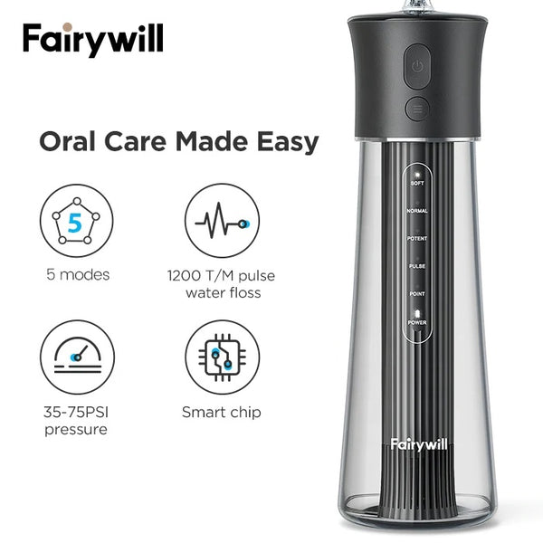 Fairywill F30, Oral Flosser: 5 Modes Rechargeable Water Floss Portable Dental Water Irrigator (F 30)