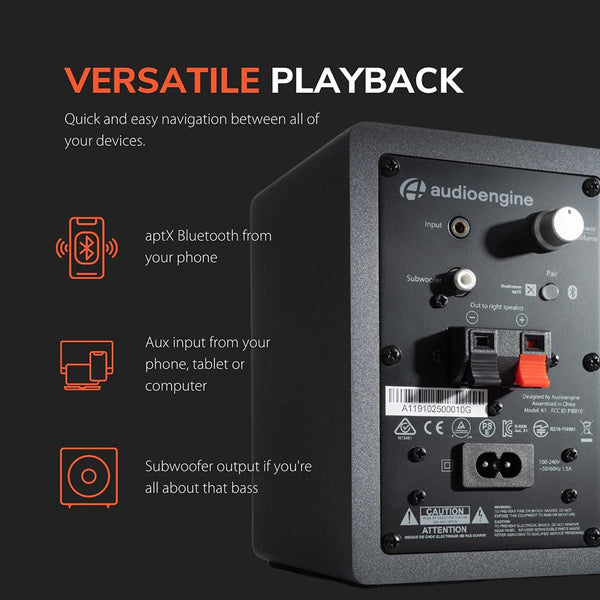 Audioengine A1 or A1-MR, Powered Speakers: Bluetooth Stereo Speakers for Bookshelf, Wired or Wireless (A1)