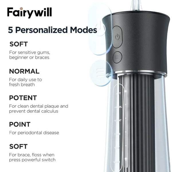 Fairywill F30, Oral Flosser: 5 Modes Rechargeable Water Floss Portable Dental Water Irrigator (F 30)