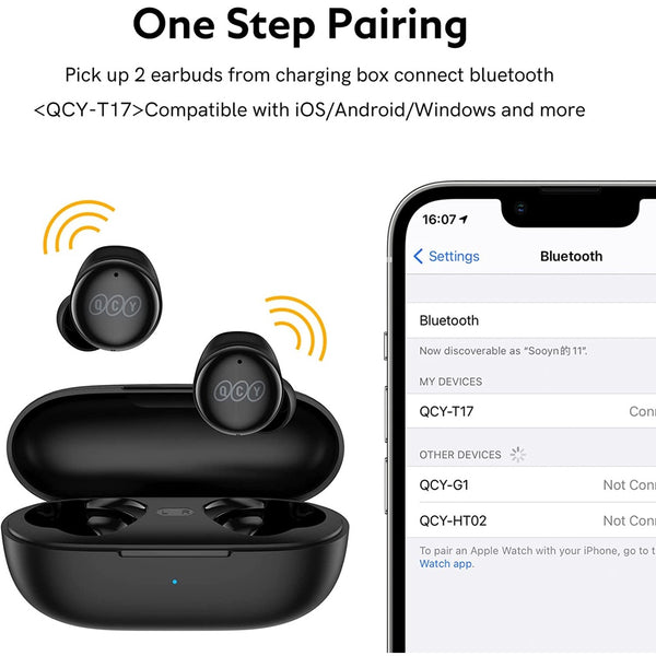 QC¥ T17, True Wireless Earbuds: BT5.1 HiFi Headphones with Low Latency Mode ENC Earbuds TWS (T17)