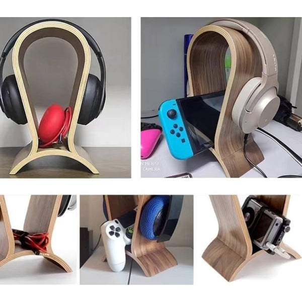 PremiumHeadphone Stand Wood,Stand for Headphones_flat bottom, Walnut Finish