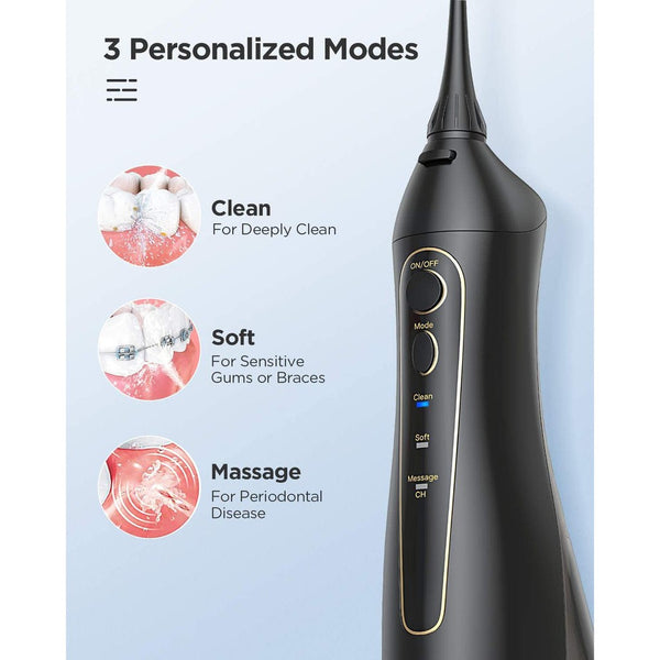 Fairywill 5020E Water Flosser: Cordless Dental Oral Irrigator with 300ml Water Tank 3 Modes, 8 Jet Tips (5020 E)