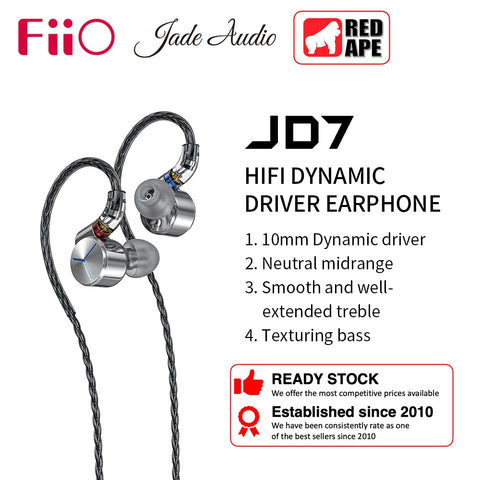 FiiO JD7 Dynamic Drive in-ear Earphone, HiFi wired earphone with Bass Super Sound Earbud Music Earphones