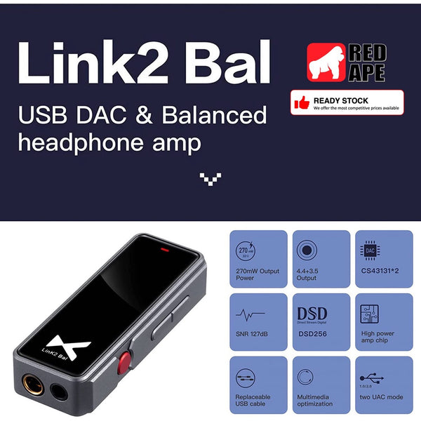 XDUOO Link2 Bal Portable USB DAC Balanced Headphone Amplifier with CS43131 Chip, Type-C to 3.5mm/4.4mm Balanced Output