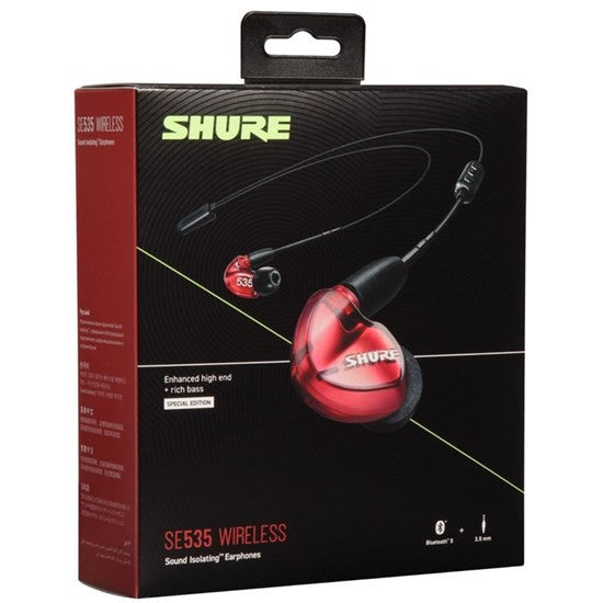 Shure SE535, Sound Isolating Earphones: Limited Edition Red with Remote, Mic & BT2 Cable Wireless Earphones (SE 535)