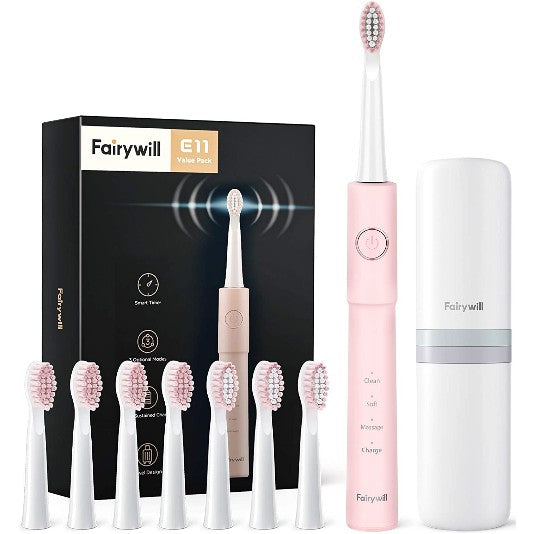 Fairywill E11, Sonic Toothbrush: for Adults & Kids with 8 Brush Heads and 5 Modes Electric Toothbrush (E 11)