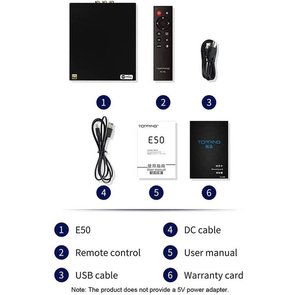 Topping E50, Desktop Digital-to-Analog Converter: DSD512 & PCM768kHz USB DAC with ES9068AS MQA Decoder (E50)