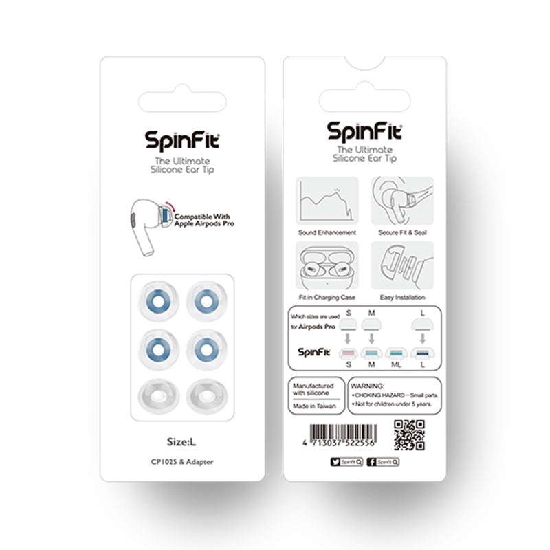 Spinfit CP1025, Silicone Replacement Eartips: for AirPods Pro or TWS Earphones Premium Ear Tips (CP1025)