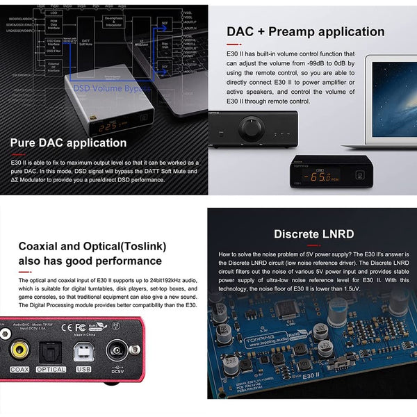 Topping E30ii or E30ii Lite DAC and Preamplifier: MQA DAC 2xAK4493S Hi-Res XMOS XU208 DAC 32Bit/768kHz DAC/AMP (E30 ii)