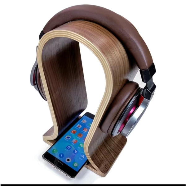 PremiumHeadphone Stand Wood,Stand for Headphones_flat bottom, Walnut Finish