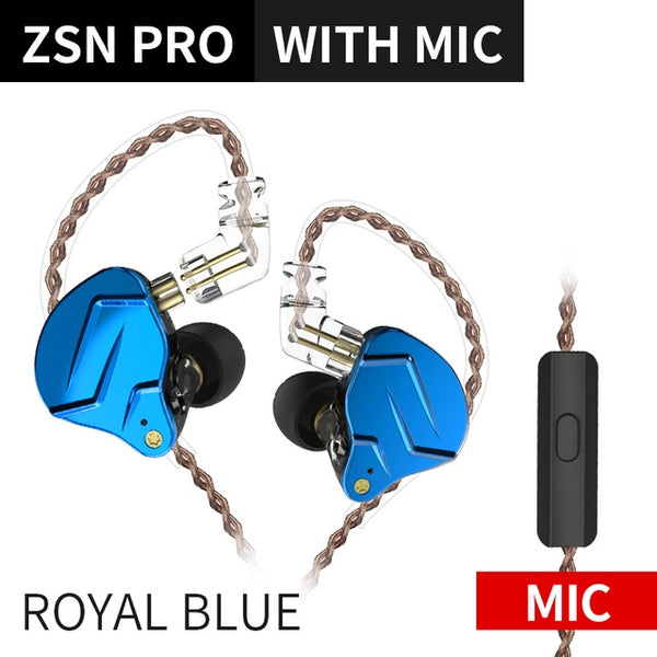 KZ ZSN Pro, In-Ear Monitors: 1BA+1DD Hybrid HiFi Bass Earphones with Microphone Earphones IEM