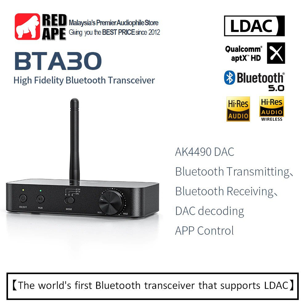 FiiO BTA30 Bluetooth Receiver, Transmitter and DAC: Bluetooth 5.0 Portable Wireless Long Range Transceiver (BTA 30)