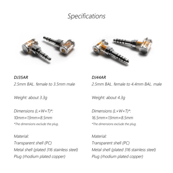 ddHifi DJ44AG or DJ35A, 2.5mm to 4.4mm Adapter: Balance Adapter (Updated Rhodium Edition)