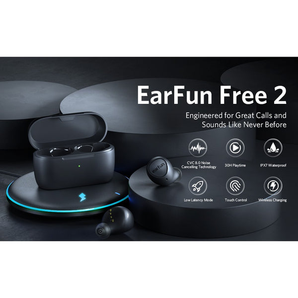 EarFun Free 2, True Wireless Earbuds: with Wireless Charging, BT 5.2, Quick Charge TWS (Free 2)