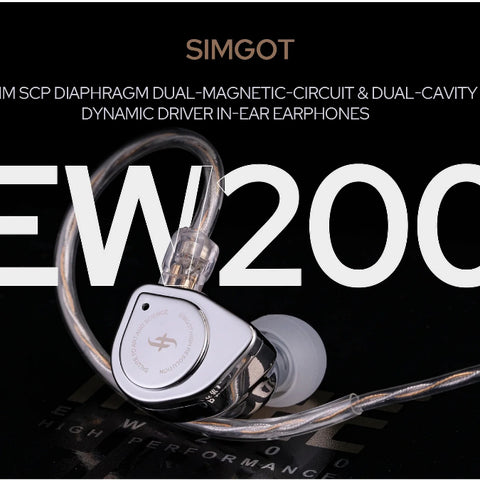 SIMGOT EW200 10mm SCP Diaphragm Dual-Magnetic-Circuit Dual-Cavity Dynamic Driver In-Ear Earphones