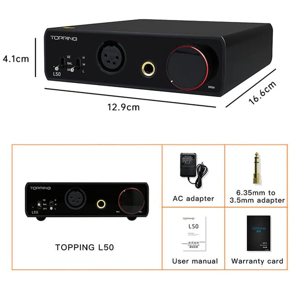 Topping L50, NFCA Headphone Amplifier: with SE/BAL Inputs, 6.35mm & 4-Pin XLR Outputs Hi-Fi Desktop AMP (L 50)