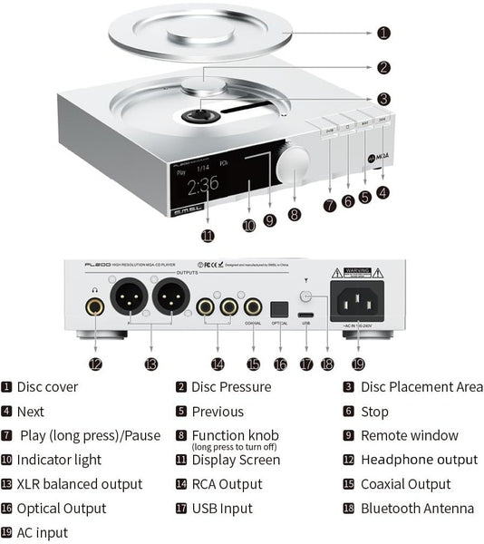 SMSL PL200, CD Player: HiFi Lossless AK4499EX Chip Bluetooth Playback Disc Player