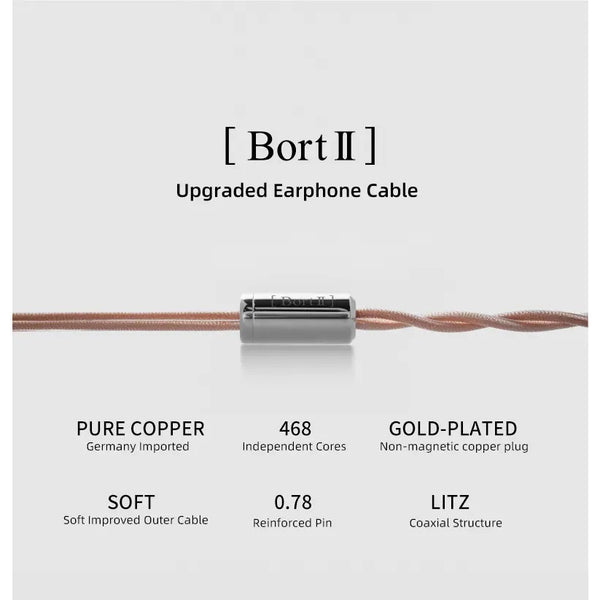 Moondrop Bort II, In-Ear Monitor Upgrade Cable: 468 Core Coaxial Litz High-Pure Copper IEM Cable (Bort II)