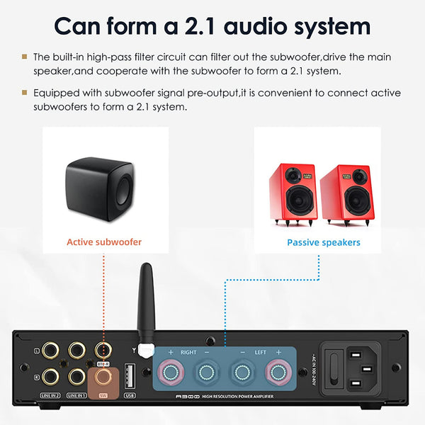 SMSL A300, Power Amplifier: Bluetooth 5.0, 2.1 Channel, 165W x 2, lass D, SDB Sound Effects HiFi AMP (A 300)