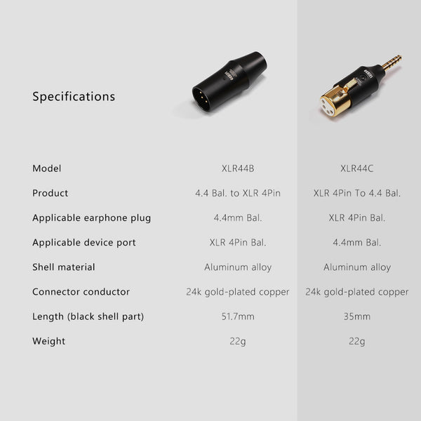 DDHifi XLR44C, XLR 4 Pin to 4.4mm Adapter: Balanced XLR 4Pin Female to 4.4mm Male Cable Adapter (XLR44C)