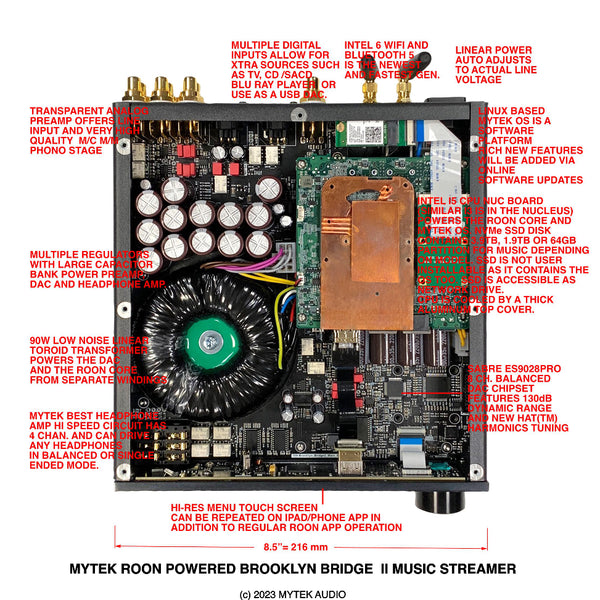 Mytek Brooklyn Bridge II, All-in-One Streamer, DAC, Headphone, Phono, Pre-Amplifier: Roon Core Streamer/DAC/PREAMP