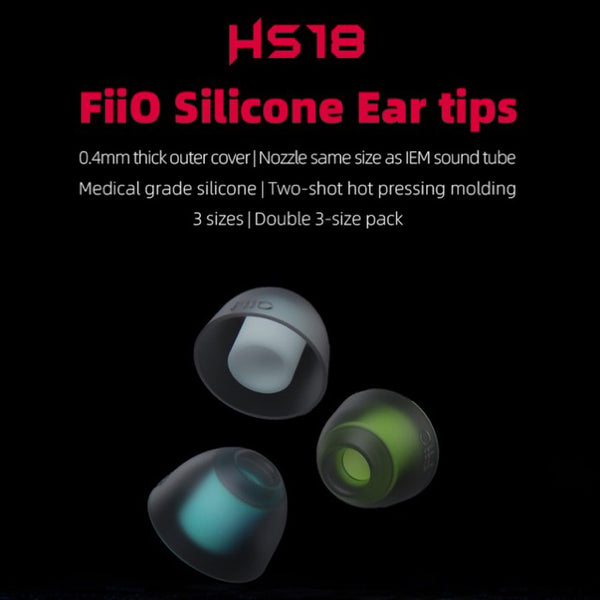 FiiO HS18, Silicone Replacement Eartips: Medical Grade Earbuds (SML Sizes*2 Pairs) Ear Tips (HS18)