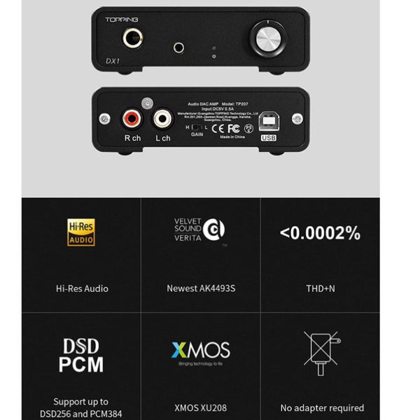 Topping DX1, Desktop DAC and Amplifier: K4493S XU208, 384kHz32bit, Native DSD256 DAC/AMP (DX1)