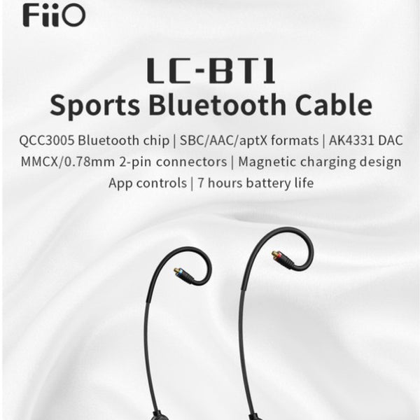 FiiO LC-BT1, Sports Bluetooth Cable: AptX Bluetooth 5.0, 0.78 2-Pin and MMCX (LCBT1)