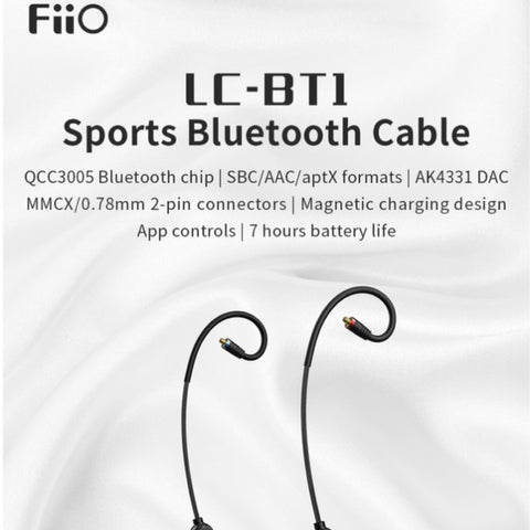 FiiO LC-BT1, Sports Bluetooth Cable: AptX Bluetooth 5.0, 0.78 2-Pin and MMCX (LCBT1)