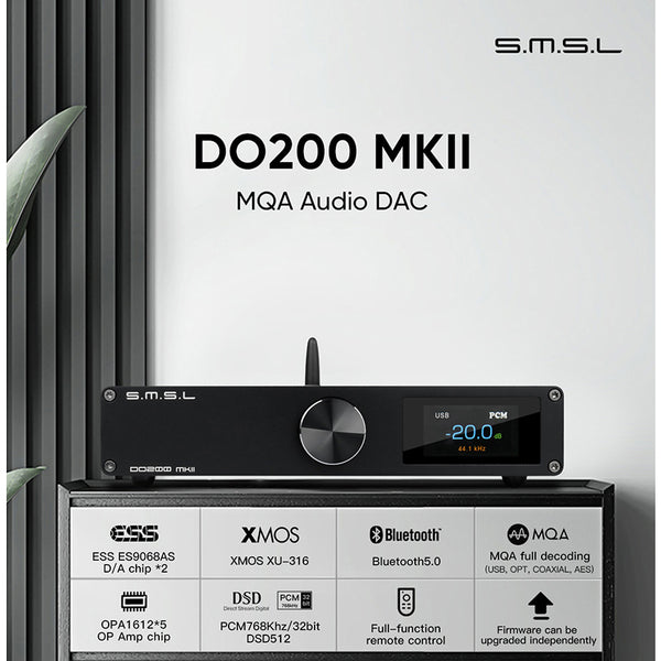 SMSL DO200 MKII, Desktop Digital-to-Analog Converter: ES9068AS, XMOS, Bluetooth 5.0 MQA DAC (DO 200 MK2)