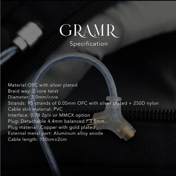 Kinera Gramr, In-Ear Monitors Upgrade Cable: Modular High-Purity Silver-Plated Replacement Cable (Gramr)