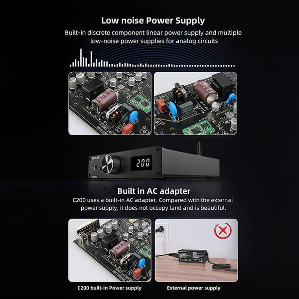 SMSL C200 Desktop DAC Headphone Amplifier: XMOS ES9038Q2M 4xOPA1612 USB/Opt/Coax/BT Input DAC/AMP (C 200)