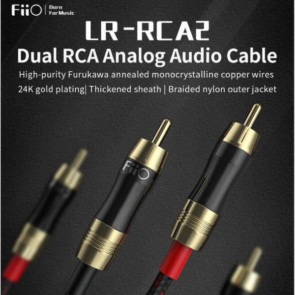 FiiO LR-RCA2, Dual RCA Audio Cable (50CM): High-Purity Monocrystalline Copper Wires Analog Audio Cable (LRRCA2, LR RCA2)