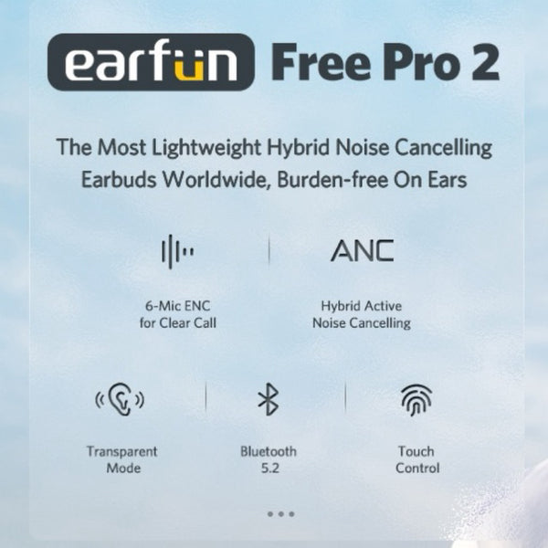 EarFun Free Pro 2, True Wireless Earbuds: Hybrid Active Noise Cancelling Wireless Bluetooth Earphone TWS (Free Pro 2)