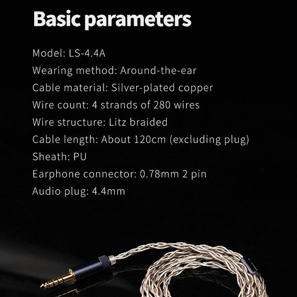 FiiO LS-4.4A, In-Ear Monitors Upgrade Cable: Silver-plated Copper Dual Pin Replacement Cable (LS4.4A, LS 4.4A)