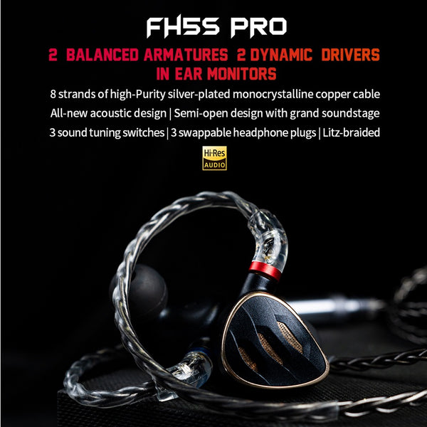 FiiO FH5s Pro, Hybrid Driver In-Ear Monitors: 2DD+2BA High-Res Earphones (Upgraded Ed with LC-RC Cable) (FH5 S)