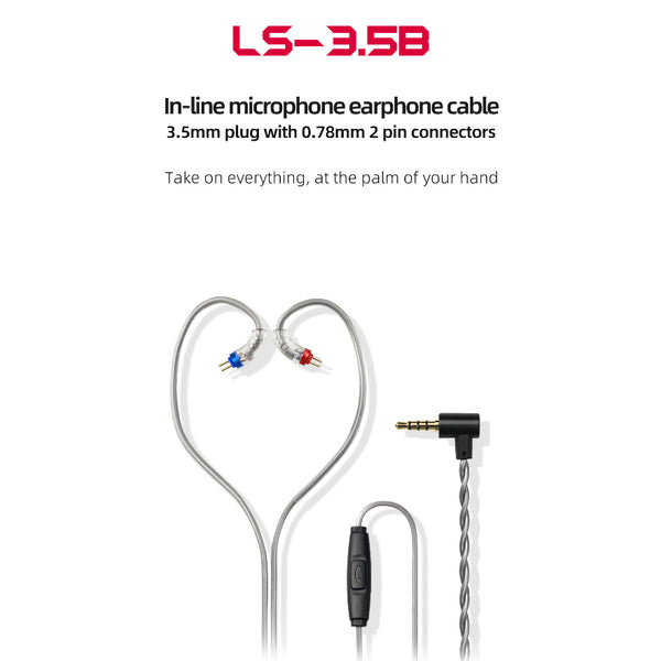 FiiO LS-3.5B, 0.78 Dual Pin Cable with Mic: 2pin 0.78 or 0.75mm Earphone/ Headphone Cable (LS3.5B, LS 3.5B)